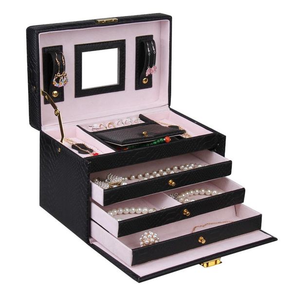large jewelry box earrings velvet storage organizer girls rings necklaces black case mirror lock faux leather holder women gifts, Pink;blue
large jewelry box earrings velvet storage organizer girls rings necklaces black case mirror lock faux leather holder women gifts, Pink;blue