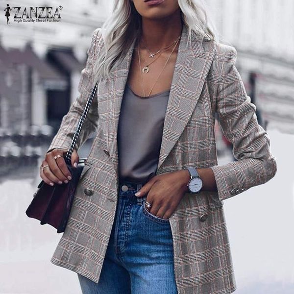 fashion blazers women's check coat jackets zanzea 2020 casaul long sleeve overcoats female double breasted plus size outwears, White;black
fashion blazers women's check coat jackets zanzea 2020 casaul long sleeve overcoats female double breasted plus size outwears, White;black