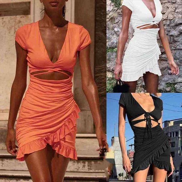 fashionable short sleeve pleated buttock wrapped womens dress solid color summer deep v bandage ruffle party tights, Black;gray
fashionable short sleeve pleated buttock wrapped womens dress solid color summer deep v bandage ruffle party tights, Black;gray