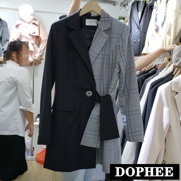 suit blazer dress women 2020 new autumn plaid spliced medium-long suit jacket professional bandage coat, White;black
suit blazer dress women 2020 new autumn plaid spliced medium-long suit jacket professional bandage coat, White;black