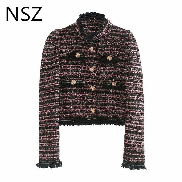 nsz women houndstooth tweed cropped jacket long sleeve tassel plaid short coat pearl button contrast color motorcycle jacket 201017, Black;brown
nsz women houndstooth tweed cropped jacket long sleeve tassel plaid short coat pearl button contrast color motorcycle jacket 201017, Black;brown