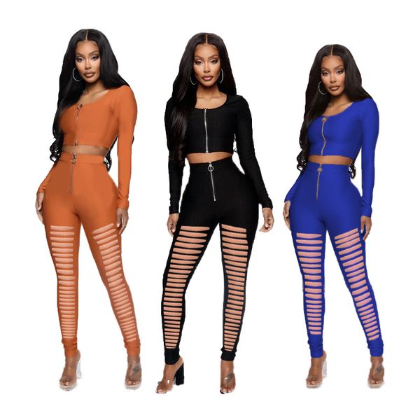 hole zipper womens designer outsuits spring autumn solid color slim long sleeve women two piece sets, White
hole zipper womens designer outsuits spring autumn solid color slim long sleeve women two piece sets, White