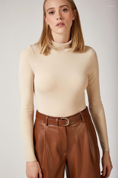 happiness ist. women's turtleneck lycra snaps knitted blouse fn023191, White
happiness ist. women's turtleneck lycra snaps knitted blouse fn023191, White