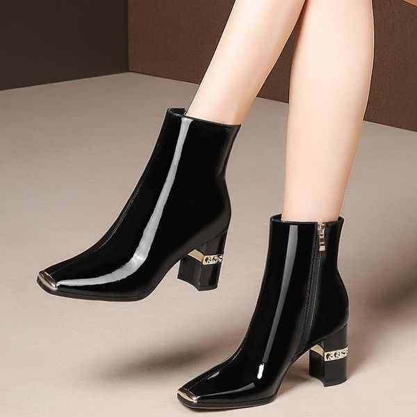 metal square toe women autumn winter ankle boots high heeled women boots party shoes woman zipper short, Black
metal square toe women autumn winter ankle boots high heeled women boots party shoes woman zipper short, Black