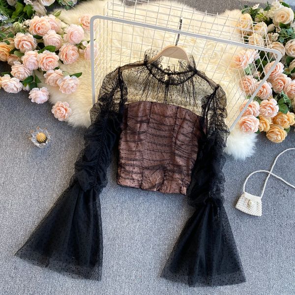 2021 new singiny crocheted female blouse spring the neck extension elastic ruched solid polka short dot blouses 9nab, White
2021 new singiny crocheted female blouse spring the neck extension elastic ruched solid polka short dot blouses 9nab, White