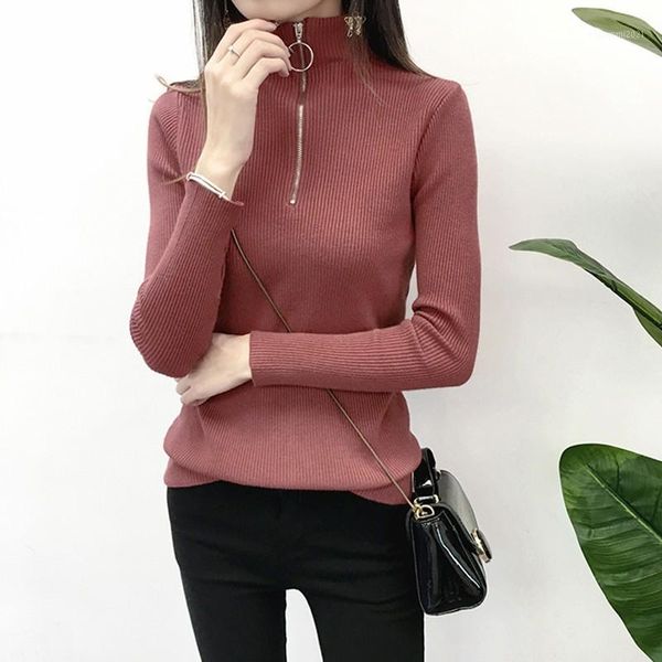 women's sweaters autumn ladies half high neck stretch knit wear long sleeve womens zipper to1, White;black
women's sweaters autumn ladies half high neck stretch knit wear long sleeve womens zipper to1, White;black