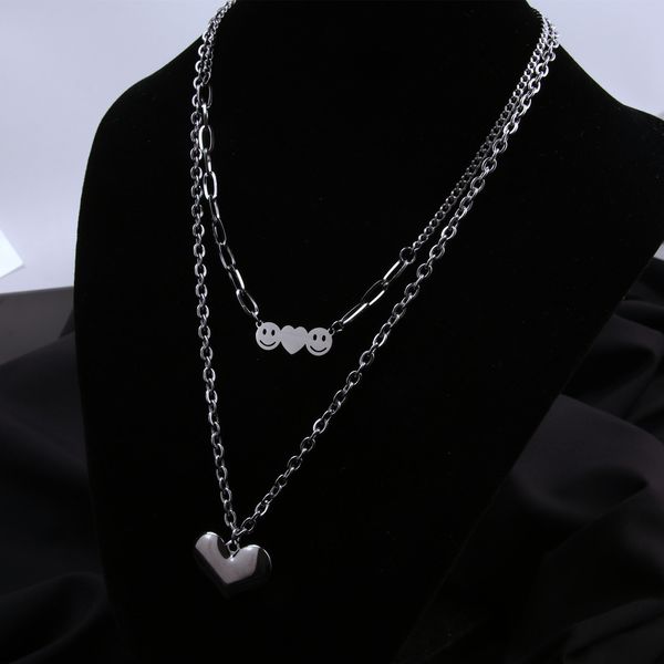 titanium steel love pendant in hip hop style double layered necklace smiling face bone men's and women's sweater chain, Silver
titanium steel love pendant in hip hop style double layered necklace smiling face bone men's and women's sweater chain, Silver