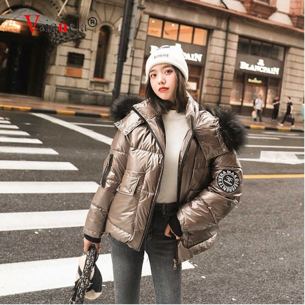 autumn women's short glossy down cotton hooded parkas with big fur collar casual pearlescent leather thick winter jacket, Black
autumn women's short glossy down cotton hooded parkas with big fur collar casual pearlescent leather thick winter jacket, Black