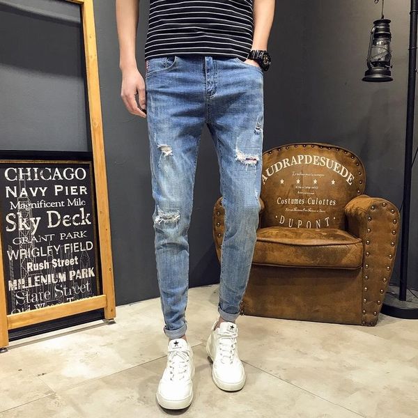 men's jeans nice spring and summer trend korean version of the couple casual fashion stretch slim sports hole print streetwear, Blue
men's jeans nice spring and summer trend korean version of the couple casual fashion stretch slim sports hole print streetwear, Blue