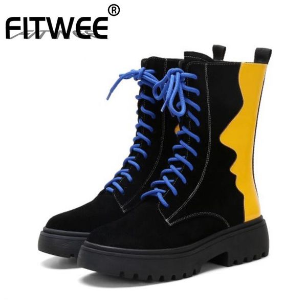 fitwee women flats boots real leather mixed color casual lace up autumn winter shoes for women half short boots size 34-40, Black
fitwee women flats boots real leather mixed color casual lace up autumn winter shoes for women half short boots size 34-40, Black
