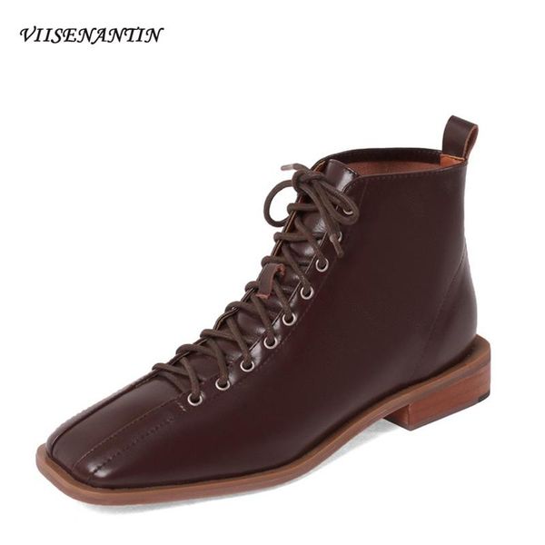new retro style short tube square toe lace-up ankle boots female brown british style autumn winter flat bottom ankle boots, Black
new retro style short tube square toe lace-up ankle boots female brown british style autumn winter flat bottom ankle boots, Black