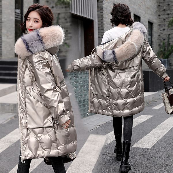 2020 new down jacket for women's middle school long large hairband net red korean patent leather bright thick coat, Black
2020 new down jacket for women's middle school long large hairband net red korean patent leather bright thick coat, Black
