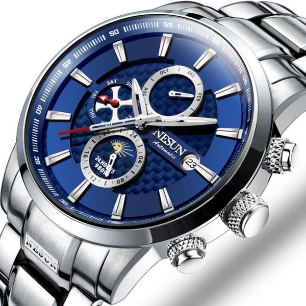 nesun original brand men automatic watches sporty design 3 eyes mechanical wrist watch moon phase 316l full steel watch calendar1, Slivery;brown
nesun original brand men automatic watches sporty design 3 eyes mechanical wrist watch moon phase 316l full steel watch calendar1, Slivery;brown