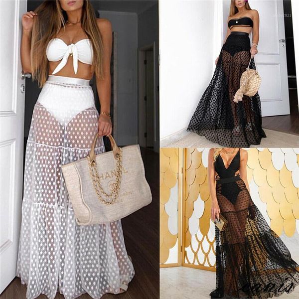women's swimwear summer women see through cover up sheer mesh dot skirt beach maxi wrap long bathing suit costume1, White;black
women's swimwear summer women see through cover up sheer mesh dot skirt beach maxi wrap long bathing suit costume1, White;black