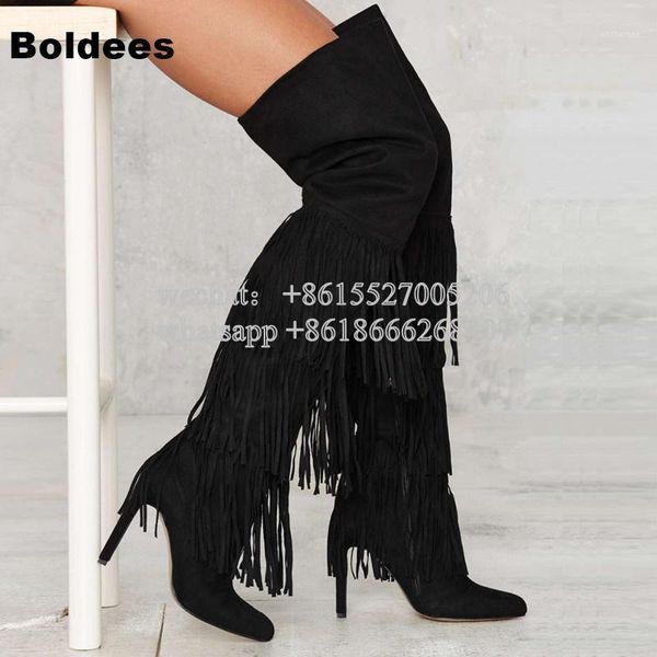 fashion black suede leather tassel designer high heel boots women over the knee winter pointed toe thigh high booty1
fashion black suede leather tassel designer high heel boots women over the knee winter pointed toe thigh high booty1