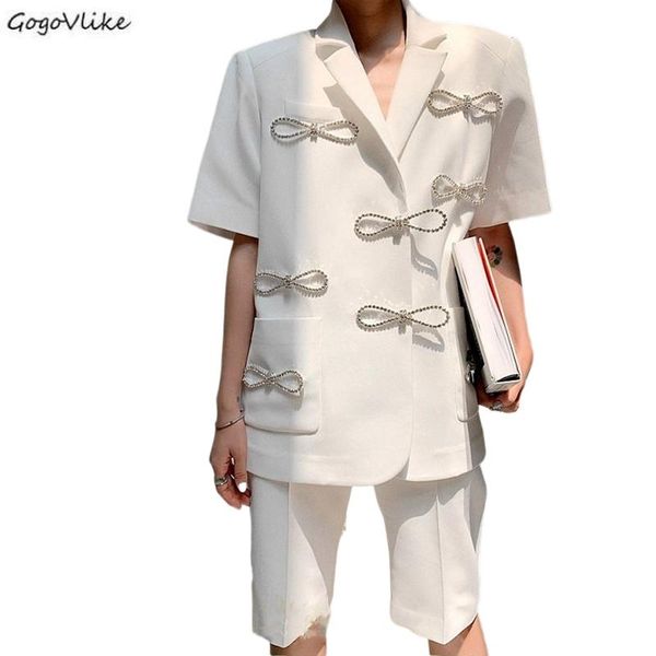 luxury rhinestone bows blazers+ shorts set 2021 new designer blazer women's double slim fitting white business blazer jacket, White;black 
luxury rhinestone bows blazers+ shorts set 2021 new designer blazer women's double slim fitting white business blazer jacket, White;black