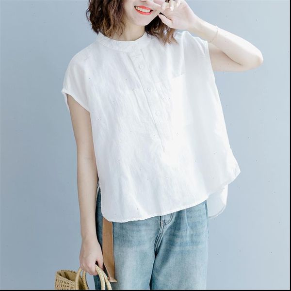 johnature women stand shirts and blouses 2021 summer new solid color cotton linen casual button chinese style women shirts, White
johnature women stand shirts and blouses 2021 summer new solid color cotton linen casual button chinese style women shirts, White