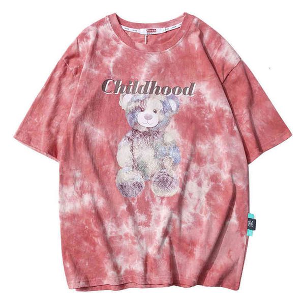 print fashion bear brand short sleeve t-shirt high street loose old tie dye half men, Black
print fashion bear brand short sleeve t-shirt high street loose old tie dye half men, Black