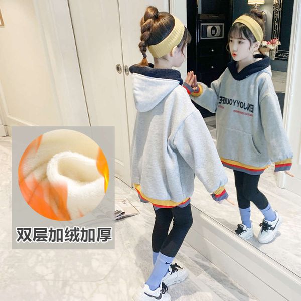 autumn children's medium length and winter girl's plush hooded sweater abzn, Black
autumn children's medium length and winter girl's plush hooded sweater abzn, Black