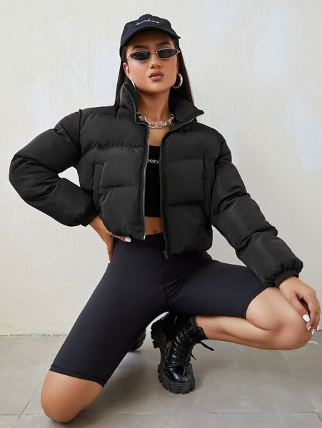 solid high neck slant pockets winter coat m4uu#, Black
solid high neck slant pockets winter coat m4uu#, Black