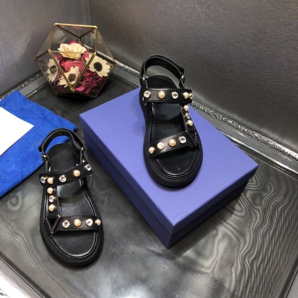 women's sandals fashion: new summer in 2020: thick muffin and velcro flat shoes, Black