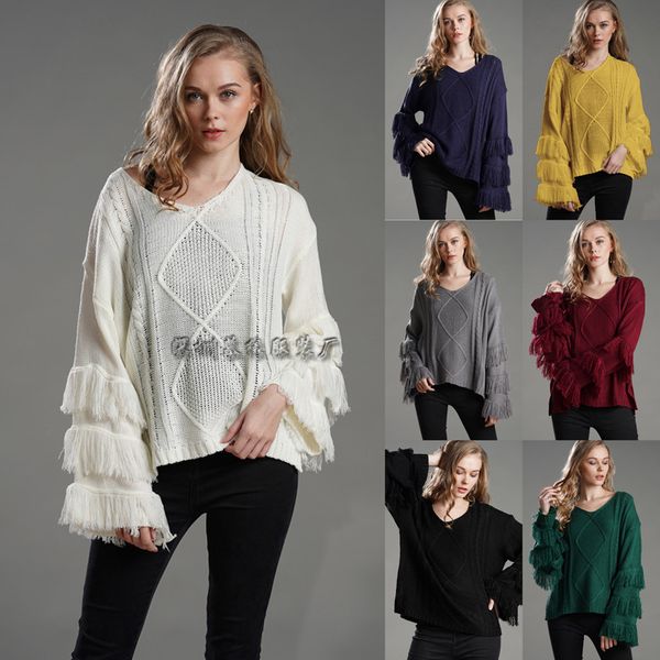 pullover sweater female tassel ol commuter solid color ins fashion cross-border knitwear, White
pullover sweater female tassel ol commuter solid color ins fashion cross-border knitwear, White