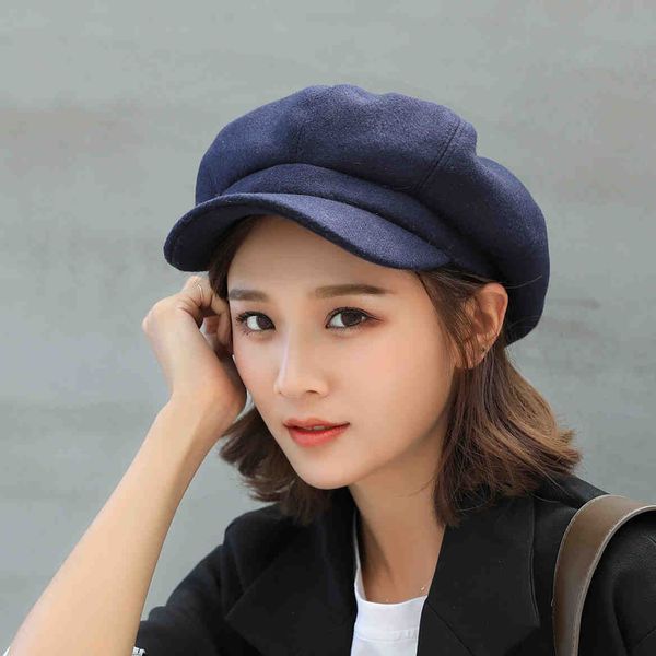 

auutmn winter hats for women solid plain octagonal newsboy cap men ladies casual wool hat winter beret women painter cap, Blue;gray