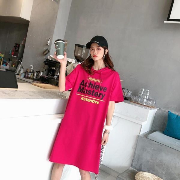 over summer 2020 simple alphabet print knee women's long with hooded large student trend dress, Black;gray
over summer 2020 simple alphabet print knee women's long with hooded large student trend dress, Black;gray
