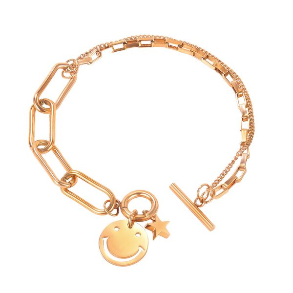 fashion design chain joint star smile titanium bracelet high qality personality students ot button bangle&bracelet with pouch jewelry, Golden;silver
fashion design chain joint star smile titanium bracelet high qality personality students ot button bangle&bracelet with pouch jewelry, Golden;silver