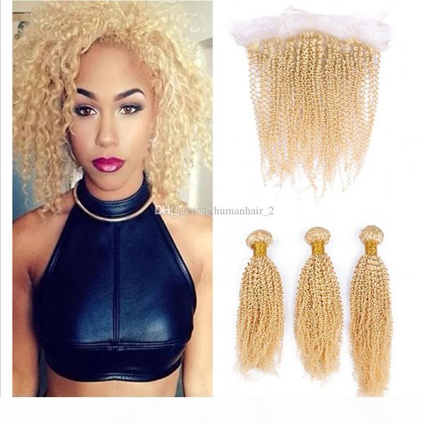 #613 blonde kinky curly lace frontal with bundles afro kinky blonde human brazilian virgin hair with ear to ear lace frontal closure, Black;brown
#613 blonde kinky curly lace frontal with bundles afro kinky blonde human brazilian virgin hair with ear to ear lace frontal closure, Black;brown