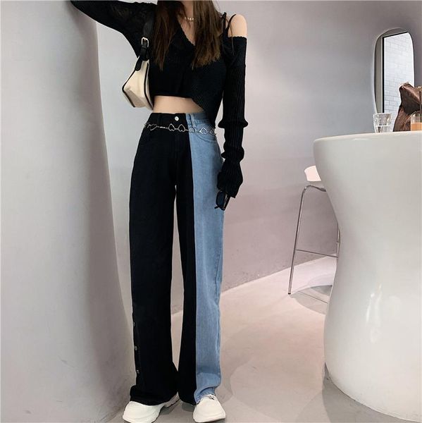 women's jeans 2021 high waist color matching wide-leg korean style loose ins trendy casual pants straight-leg women fashion, Blue
women's jeans 2021 high waist color matching wide-leg korean style loose ins trendy casual pants straight-leg women fashion, Blue