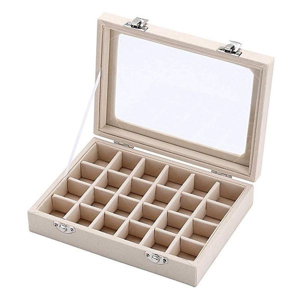 velvet glass jewelry ring display box, storage box, box tray earring storage box, Pink;blue