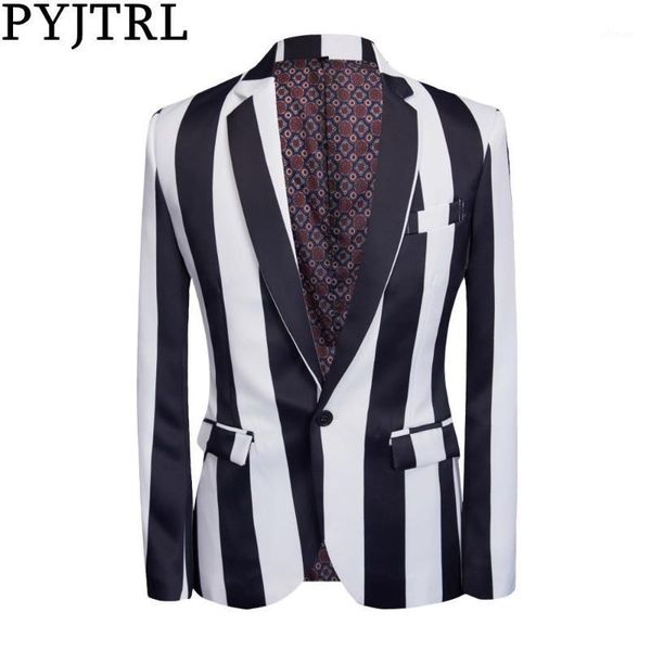 pyjtrl brand new tide men black white zebra stripe blazer male stage wear masculino slim fit fashion casual suit jacket1, White;black
pyjtrl brand new tide men black white zebra stripe blazer male stage wear masculino slim fit fashion casual suit jacket1, White;black