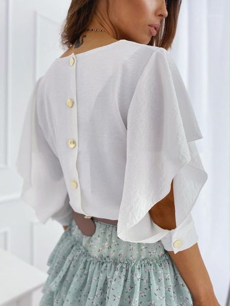 women's t-shirt butterfly sleeve button ruffles solid women summer tshirts elegant v neck korean clothes 2021 y0196a1, White
women's t-shirt butterfly sleeve button ruffles solid women summer tshirts elegant v neck korean clothes 2021 y0196a1, White