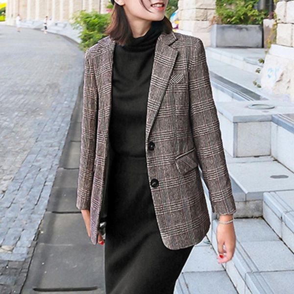 vintage plaid office blazer women autumn winter notched lapel collar long sleeve single breasted casual business suit overcoat, White;black
vintage plaid office blazer women autumn winter notched lapel collar long sleeve single breasted casual business suit overcoat, White;black