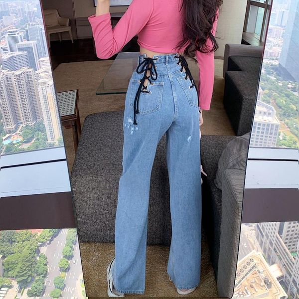 new summer jeans women fashion lace up holes jeans vintage washed loose high waist straight pants hollow, Blue
new summer jeans women fashion lace up holes jeans vintage washed loose high waist straight pants hollow, Blue