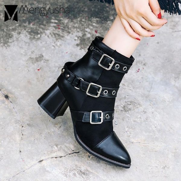 punk 3 buckle decorate chunky heels rivets botines woman patchwork high heel leather ankle boots buckle strap riding booties, Black
punk 3 buckle decorate chunky heels rivets botines woman patchwork high heel leather ankle boots buckle strap riding booties, Black