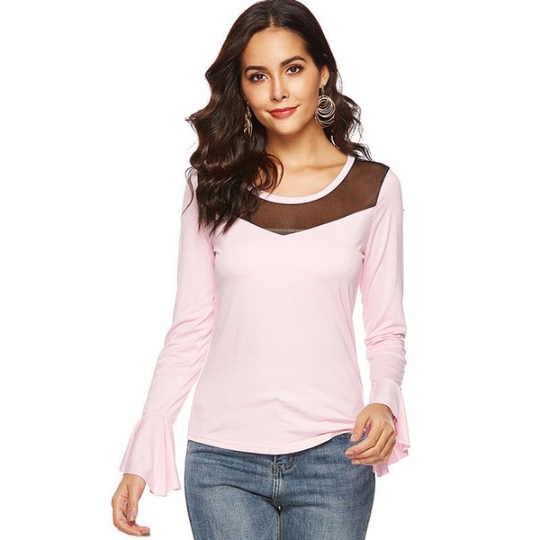 hengsong spring fashion black mesh patchwork tshirt women's slim bottoming t shirt round neck ruffled long sleeved top, White
hengsong spring fashion black mesh patchwork tshirt women's slim bottoming t shirt round neck ruffled long sleeved top, White