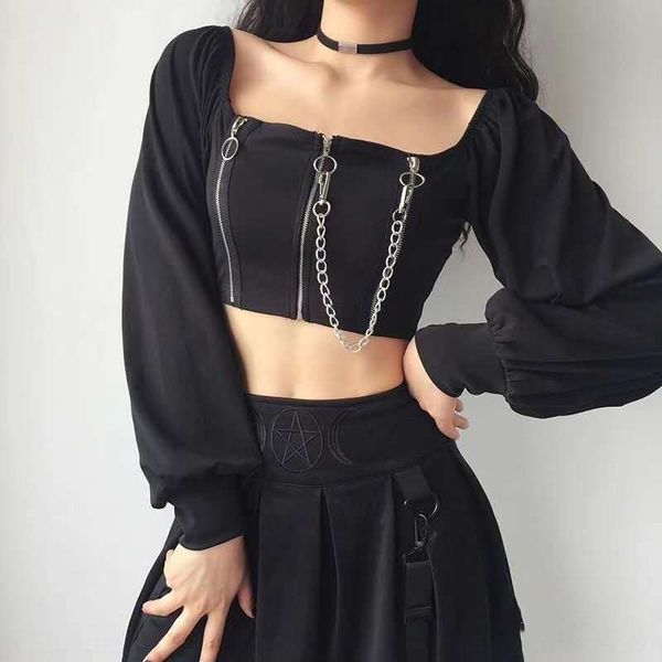 2020 dark girl chain zipper square collar collarbone chic slim short long sleeve t-shirt zippert-shirt zipper cgs1u, White
2020 dark girl chain zipper square collar collarbone chic slim short long sleeve t-shirt zippert-shirt zipper cgs1u, White