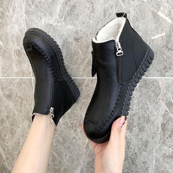 women's leather boots shoes woman winter shoes zipper flat heel low heels booties booties ladies plush round toe boots-women, Black
women's leather boots shoes woman winter shoes zipper flat heel low heels booties booties ladies plush round toe boots-women, Black