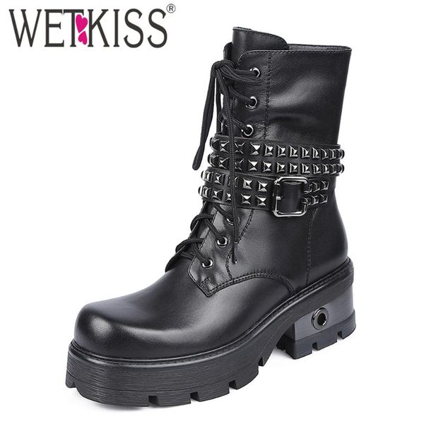 wetkiss rivets ankle boots woman real leather metal motorcycle booties square toe chunky heel platform shoes women zip lace up, Black
wetkiss rivets ankle boots woman real leather metal motorcycle booties square toe chunky heel platform shoes women zip lace up, Black