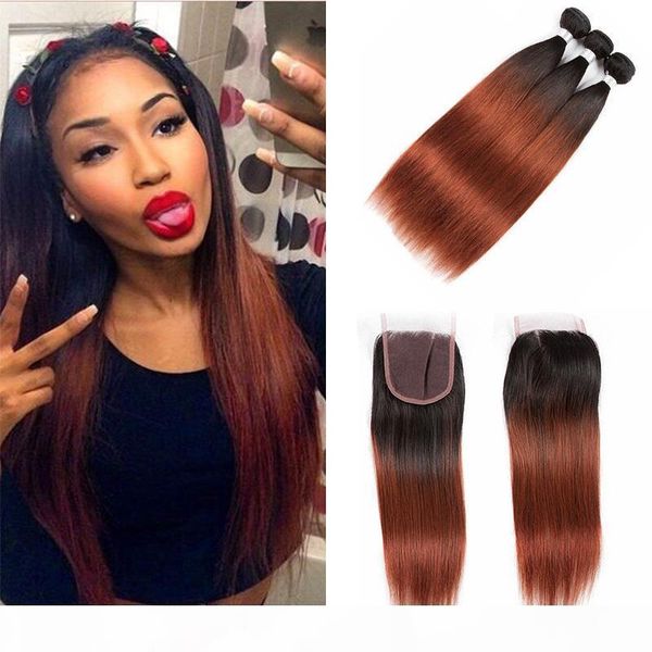 ombre colored two tone weave 1b 33# auburn straight hair extensions bundles with lace closure unprocessed virgin human hair vendors, Black;brown
ombre colored two tone weave 1b 33# auburn straight hair extensions bundles with lace closure unprocessed virgin human hair vendors, Black;brown