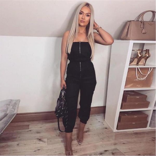 women new fashion jumpsuit zipper fly strapless sleeveless playsuit with packets patchwork female fashion leisure rompers, Black;white
women new fashion jumpsuit zipper fly strapless sleeveless playsuit with packets patchwork female fashion leisure rompers, Black;white
