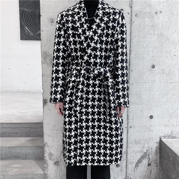 men's trench coats male women streetwear vintage casual loose trenchcoat outerwear men belt woolen thicken long plaid coat overcoat, Tan;black 
men's trench coats male women streetwear vintage casual loose trenchcoat outerwear men belt woolen thicken long plaid coat overcoat, Tan;black