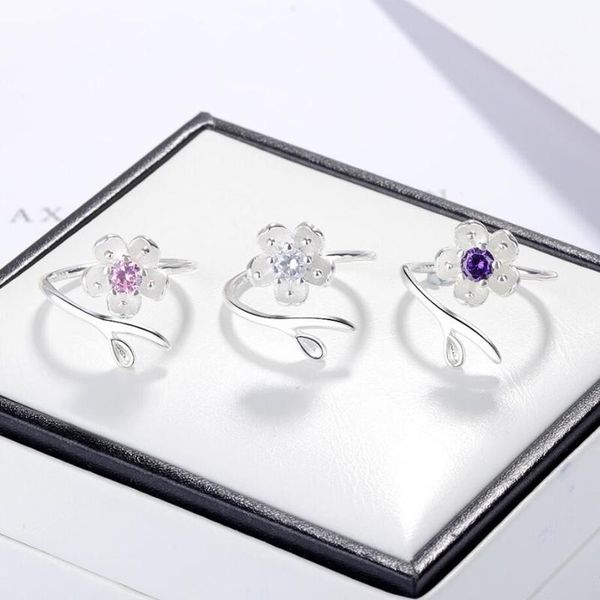 cherry blossom cute simple flower 925 sterling silver temperament personality female resizable opening rings sri226, Golden;silver
cherry blossom cute simple flower 925 sterling silver temperament personality female resizable opening rings sri226, Golden;silver