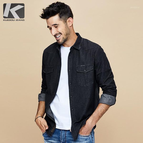 kuegou 2020 autumn cotton letter denim shirt men dress button casual slim fit long sleeve for male brand blouse plus size 69961, White;black
kuegou 2020 autumn cotton letter denim shirt men dress button casual slim fit long sleeve for male brand blouse plus size 69961, White;black
