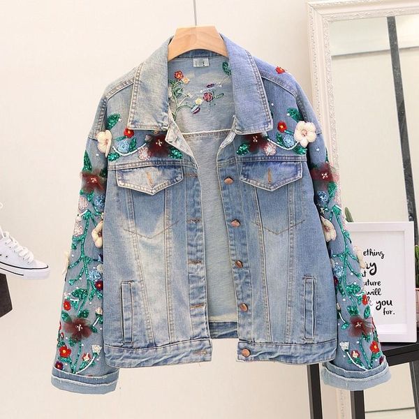 women's jackets autumn floral embroidered denim jacket women sequins lapel loose fit jeans korean fashion streetwear, Black;brown
women's jackets autumn floral embroidered denim jacket women sequins lapel loose fit jeans korean fashion streetwear, Black;brown