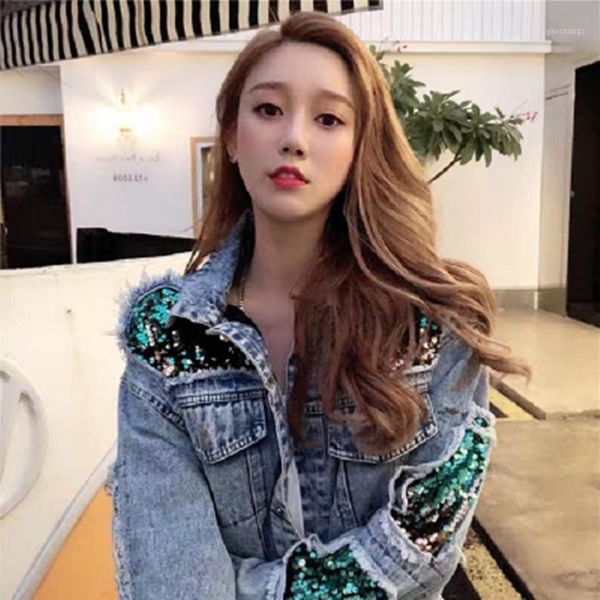 2020 autumn sequins spliced denim jacket for women loose fashion harajuku bf short jean coat female fashion vintage holes 1, Black;brown
2020 autumn sequins spliced denim jacket for women loose fashion harajuku bf short jean coat female fashion vintage holes 1, Black;brown