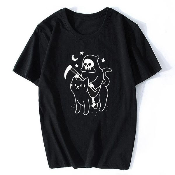 death rides a black cat reaper funny vintage men horror skull t-shirt harajuku streetwear funny vogue aesthetic cotton tshirt, White;black
death rides a black cat reaper funny vintage men horror skull t-shirt harajuku streetwear funny vogue aesthetic cotton tshirt, White;black