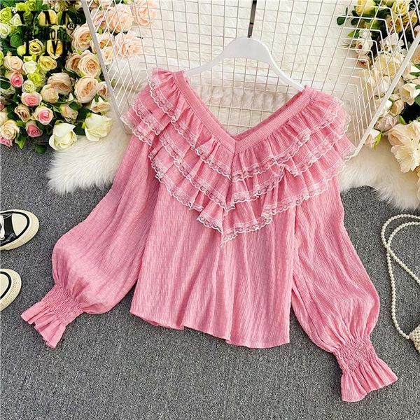 women's blouses & shirts yornmona romantic beading lace ruffled pink blouse shirt ins fashion spring autumn party women ladies blus, White
women's blouses & shirts yornmona romantic beading lace ruffled pink blouse shirt ins fashion spring autumn party women ladies blus, White